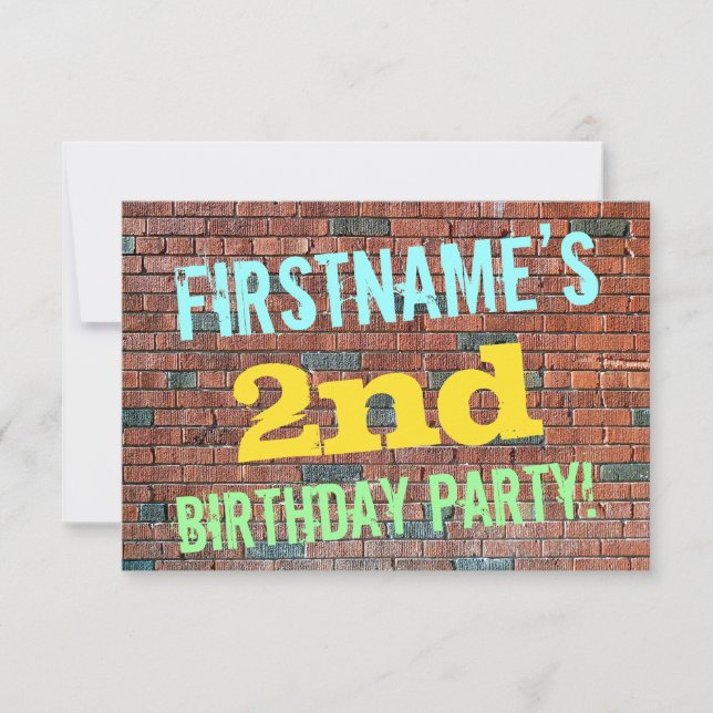 Brick Wall Graffiti Inspired 2nd Birthday + Namn Inbjudningar (Framsida)