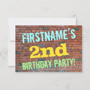 Brick Wall Graffiti Inspired 2nd Birthday + Namn Inbjudningar