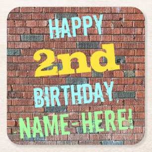 Brick Wall Graffiti Inspired 2nd Birthday + Namn Underlägg Papper Kvadrat
