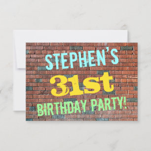 Brick Wall Graffiti Inspired 31a Birthday + Namn Inbjudningar
