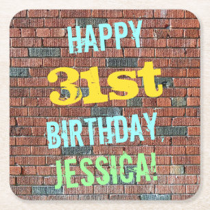 Brick Wall Graffiti Inspired 31a Birthday + Namn Underlägg Papper Kvadrat
