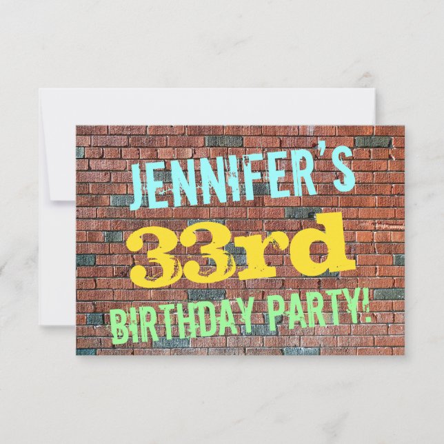 Brick Wall Graffiti Inspired 33:e födelsedagen + N Inbjudningar (Framsida)