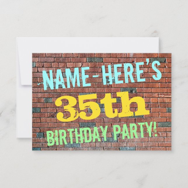 Brick Wall Graffiti Inspired 35e Birthday + Namn Inbjudningar (Framsida)