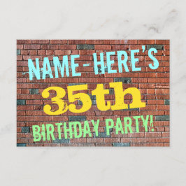 Brick Wall Graffiti Inspired 35e Birthday + Namn Inbjudningar
