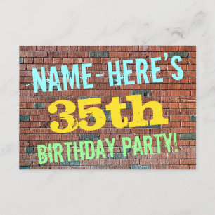 Brick Wall Graffiti Inspired 35e Birthday + Namn Inbjudningar