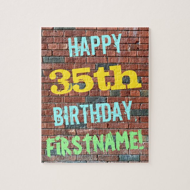 Brick Wall Graffiti Inspired 35e Birthday + Namn Pussel (Vertikal)