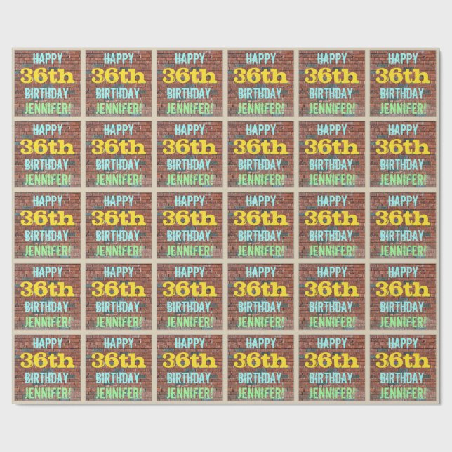 Brick Wall Graffiti Inspired 36:e födelsedagen + N Presentpapper (Platt)