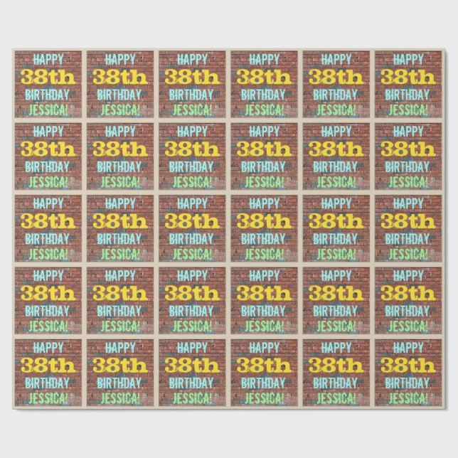 Brick Wall Graffiti Inspired 38:e födelsedagen + N Presentpapper (Platt)