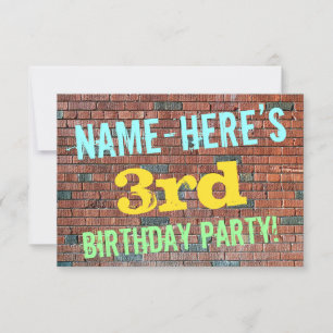 Brick Wall Graffiti Inspired 3rd Birthday + Namn Inbjudningar