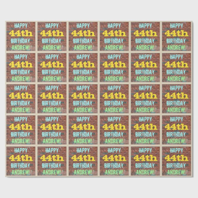 Brick Wall Graffiti Inspired 44:e födelsedagen + N Presentpapper (Platt)