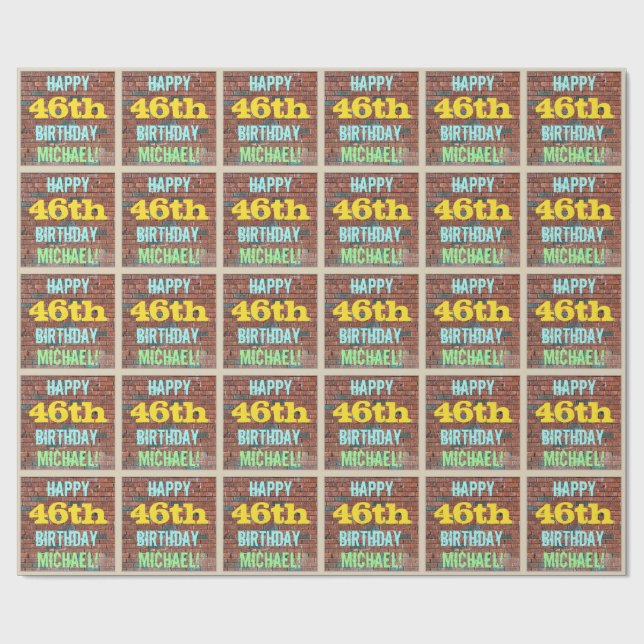 Brick Wall Graffiti Inspired 46:e födelsedagen + N Presentpapper (Platt)