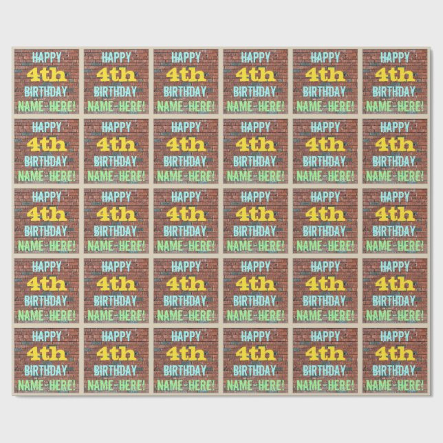 Brick Wall Graffiti Inspired 4e födelsedagen + Nam Presentpapper (Platt)