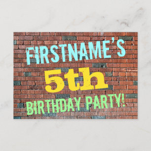 Brick Wall Graffiti Inspired 5th Birthday + Namn Inbjudningar