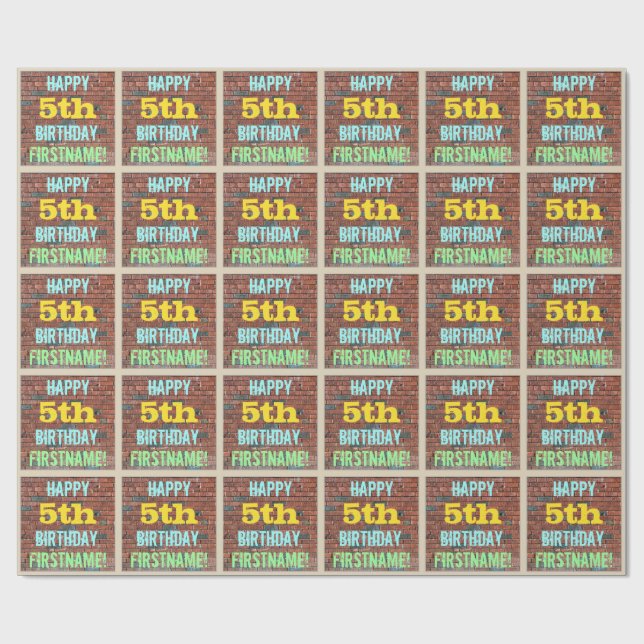 Brick Wall Graffiti Inspired 5th Birthday + Namn Presentpapper (Platt)
