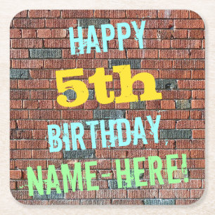 Brick Wall Graffiti Inspired 5th Birthday + Namn Underlägg Papper Kvadrat