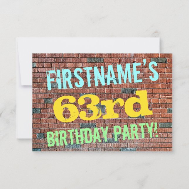 Brick Wall Graffiti Inspired 63:e födelsedagen + N Inbjudningar (Framsida)