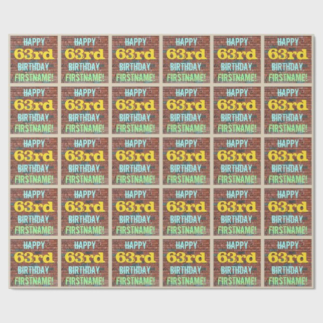 Brick Wall Graffiti Inspired 63:e födelsedagen + N Presentpapper (Platt)
