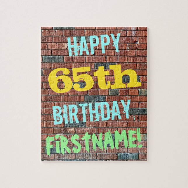 Brick Wall Graffiti Inspired 65e Birthday + Namn Pussel (Vertikal)