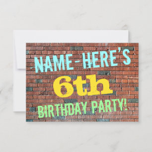 Brick Wall Graffiti Inspired 6e Birthday + Namn Inbjudningar