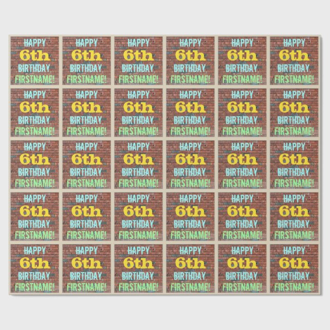 Brick Wall Graffiti Inspired 6e Birthday + Namn Presentpapper (Platt)
