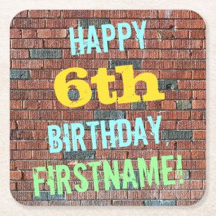 Brick Wall Graffiti Inspired 6e Birthday + Namn Underlägg Papper Kvadrat