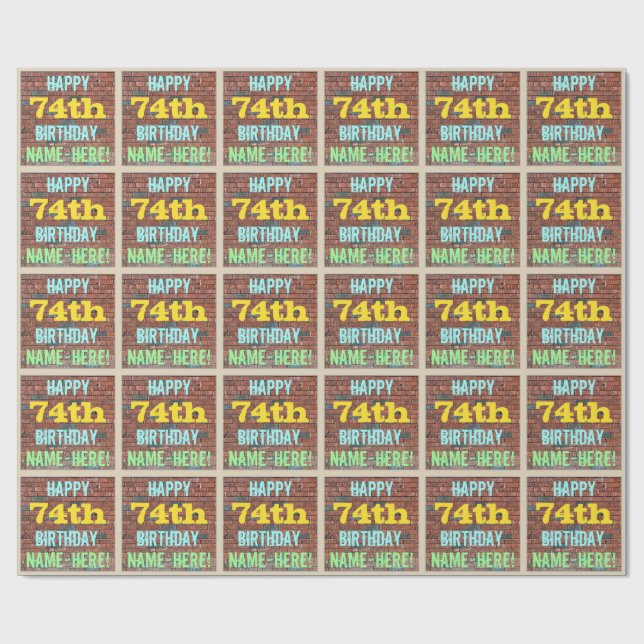 Brick Wall Graffiti Inspired 74:e födelsedagen + N Presentpapper (Platt)