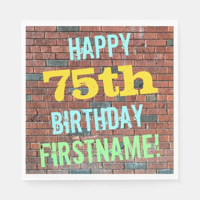 Brick Wall Graffiti Inspired 75:e Birthday + Namn Pappersservett (Framsidan)