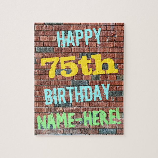 Brick Wall Graffiti Inspired 75:e Birthday + Namn Pussel (Vertikal)