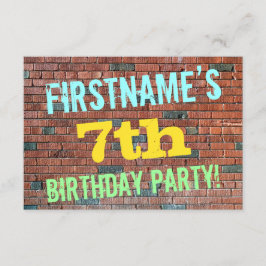 Brick Wall Graffiti Inspired 7:e Birthday + Namn Inbjudningar
