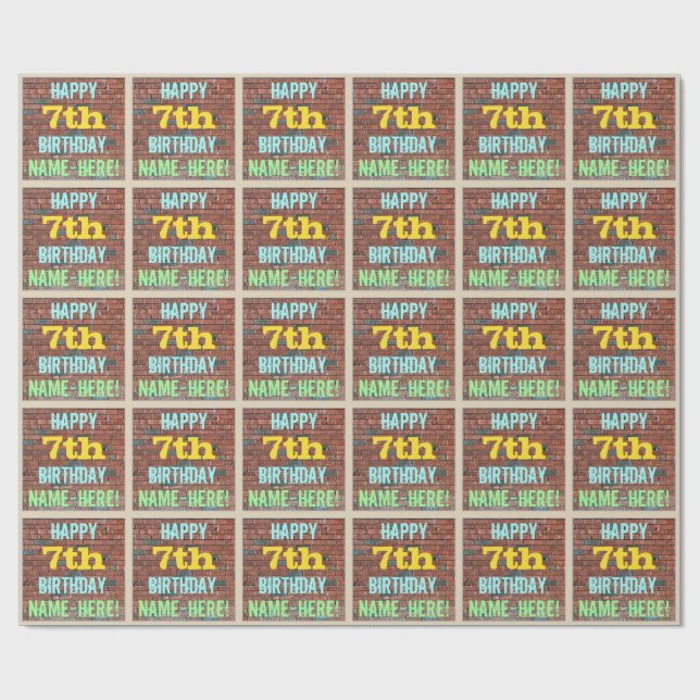 Brick Wall Graffiti Inspired 7:e Birthday + Namn Presentpapper (Platt)