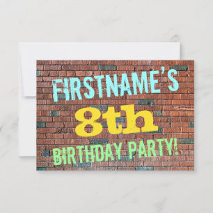 Brick Wall Graffiti Inspired 8th Birthday + Namn Inbjudningar