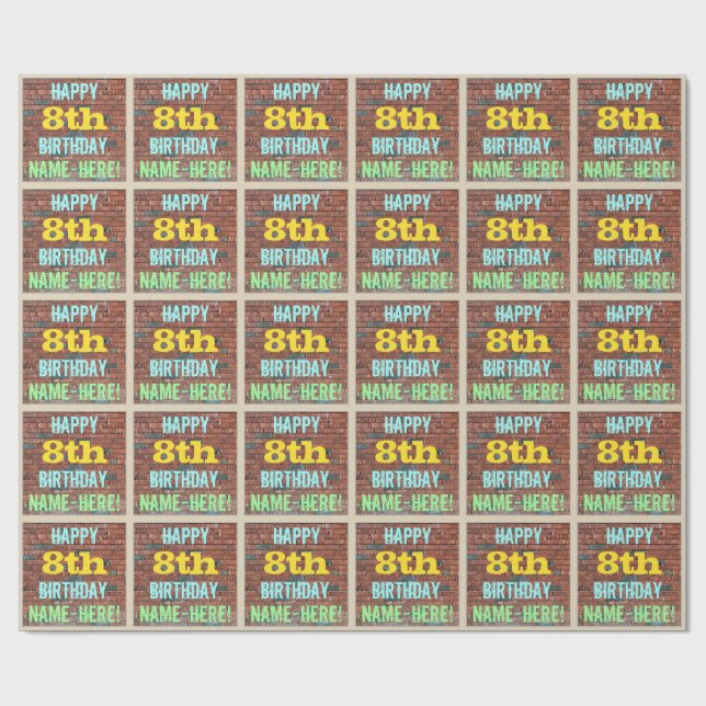 Brick Wall Graffiti Inspired 8th Birthday + Namn Presentpapper (Platt)