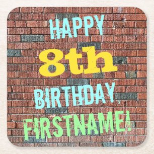 Brick Wall Graffiti Inspired 8th Birthday + Namn Underlägg Papper Kvadrat