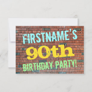 Brick Wall Graffiti Inspired 90:e Birthday + Namn Inbjudningar