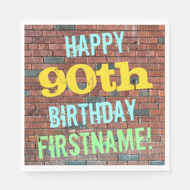 Brick Wall Graffiti Inspired 90:e Birthday + Namn Pappersservett (Framsidan)