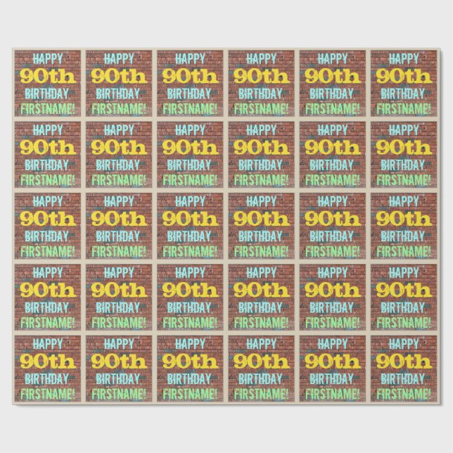 Brick Wall Graffiti Inspired 90:e Birthday + Namn Presentpapper (Platt)