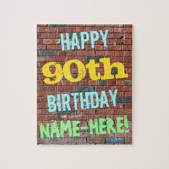 Brick Wall Graffiti Inspired 90:e Birthday + Namn Pussel (Vertikal)