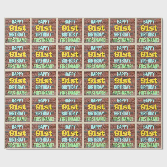 Brick Wall Graffiti Inspired 91:a födelsedagen + N Presentpapper (Platt)