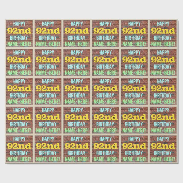 Brick Wall Graffiti Inspired 92:a födelsedagen + N Presentpapper (Platt)