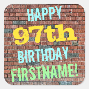 Brick Wall Graffiti Inspired 97:e födelsedagen + N Fyrkantigt Klistermärke