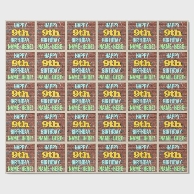 Brick Wall Graffiti Inspired 9:e födelsedagen + Na Presentpapper (Platt)