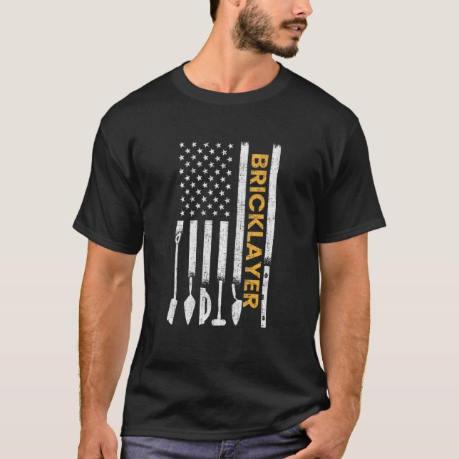 Brickayer American Flagga Brickmason Brick Masonry T Shirt (Framsida)