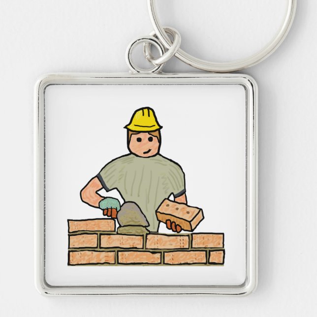 Brickayer Fyrkantig Silverfärgad Nyckelring (Framsidan)