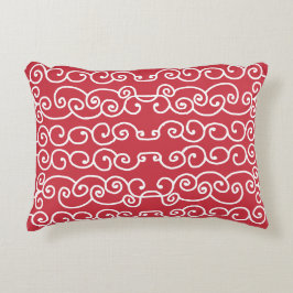 Brickrött med vita scrollsar prydnadskudde