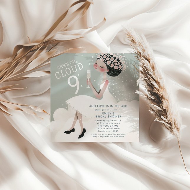 Brid på Cloud 9 Teal Möhippa Square Inbjudningar (Skapare uppladdad)