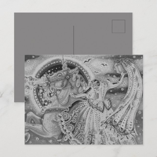 BRID PÅ SÖMNIG HOLLOW, HEADLESS HORSEMAN PALOMINO HELG VYKORT (Fram/baksida)