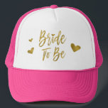 Brid som ska vara faux guldgolv och Rosa med hjärt Keps<br><div class="desc">Ömska bli Faux Gold Foil and Rosa Truckerkeps for a Bröllop,  Möhippa or Bachelorette Party Firande.</div>
