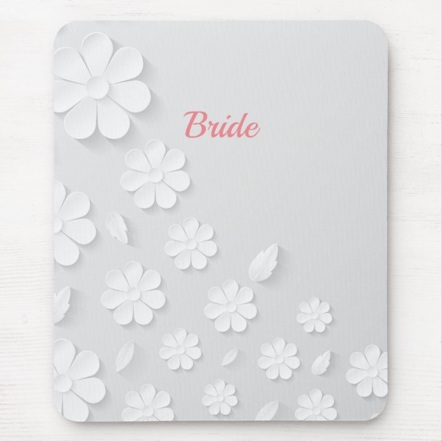 Brid, vit på vitt blommönster. musmatta (Framsidan)