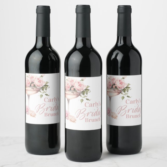Bridal Brunch, Bridal shower, floral, elegant Vinflaska Etikett (Flaskor)