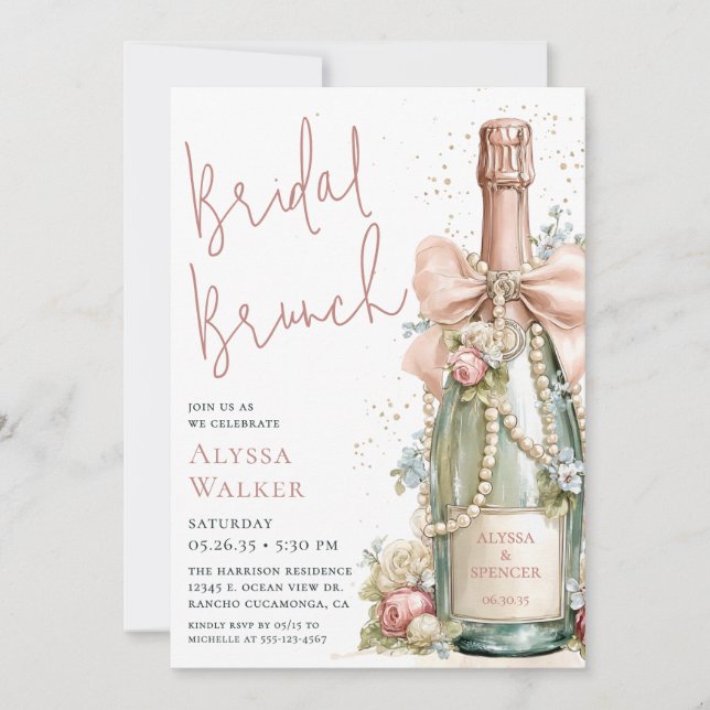 Bridal Brunch Champagne Bottle Inbjudningar (Framsida)